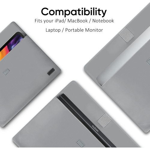 ARZOPA 16.1" Portable Monitor Sleeve Bag, PU Leather Case, Grey