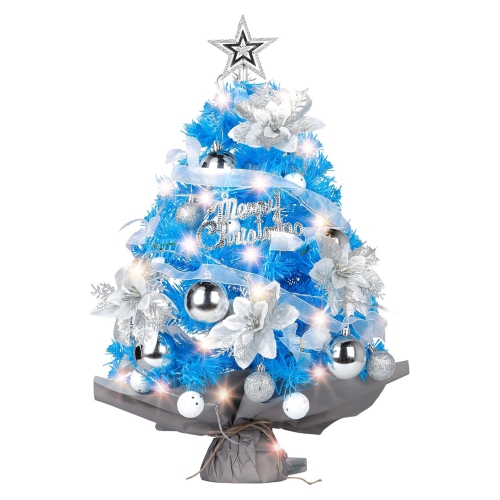 NIERBO  Mini Christmas Tree w Lights, 2Ft Small Christmas Tree, Tabletop Artificial Xmas Tree w Star Treetopper, Led String Light & Hanging