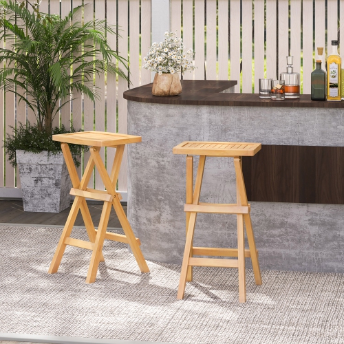 Gymax Outdoor Bar Stools Set of 2 w/ Countered Seat & Footrest Patio Bistro Stools