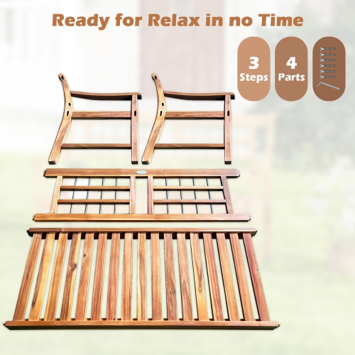 Gymax Outdoor Acacia Wood Bench 2-Person Patio Bench w/ Slatted Seat & Backrest