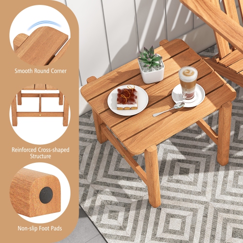 Gymax Patio Teak Wood Side Table with Slatted Tabletop Small Coffee Table for Porch