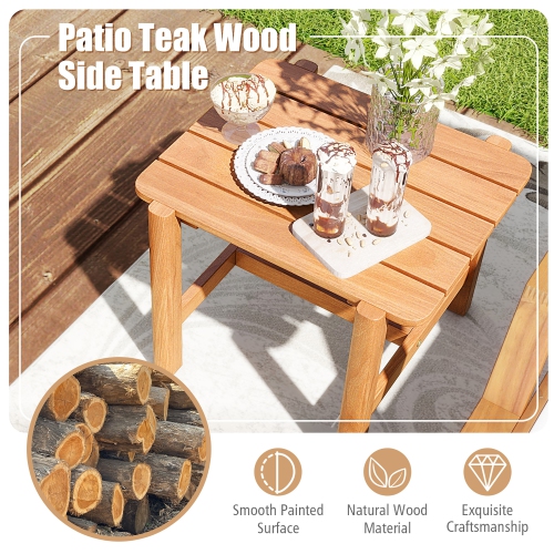 Gymax Patio Teak Wood Side Table with Slatted Tabletop Small Coffee Table for Porch