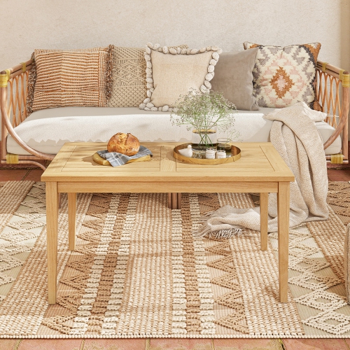 Gymax 35.5''x20'' Outdoor Teak Wood Coffee Table w/ Slatted Tabletop Patio Furniture