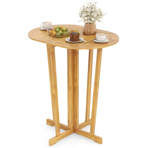 Gymax Outdoor Folding Bar Table w/ Oval Tabletop & Cross Base for Patio Natural