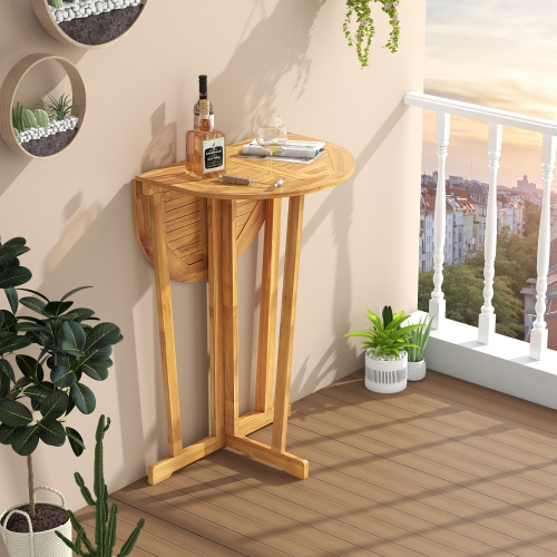 Gymax Outdoor Folding Bar Table w/ Oval Tabletop & Cross Base for Patio Natural