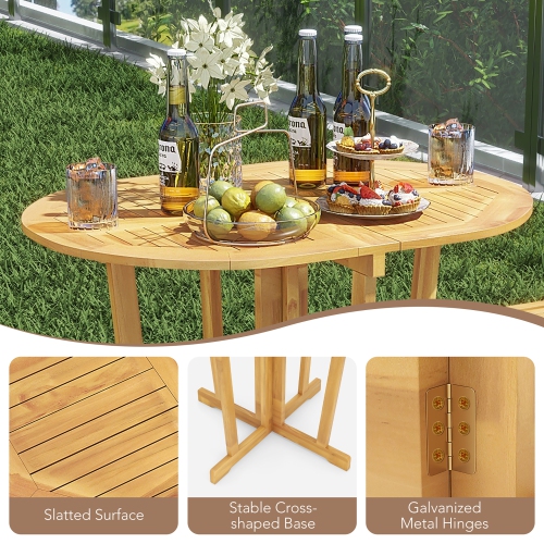 Gymax Outdoor Folding Bar Table w/ Oval Tabletop & Cross Base for Patio Natural