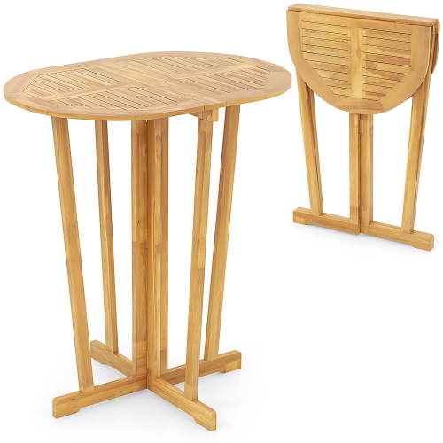 Gymax Outdoor Folding Bar Table w/ Oval Tabletop & Cross Base for Patio Natural