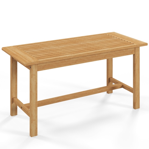 Gymax 36''Patio Coffee Table Solid Wood Coffee Table w/ Slatted Tabletop Natural