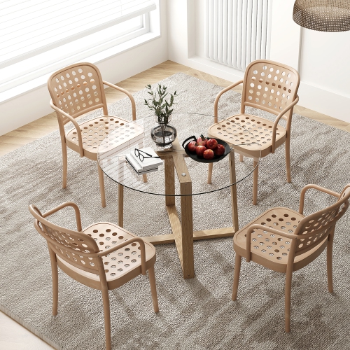 Gymax 42'' Round Glass Dining Table w/ 0.3'' Tempered Glass Tabletop