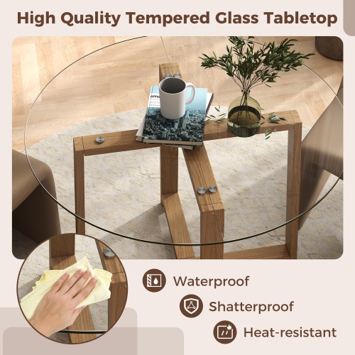 Gymax 42'' Round Glass Dining Table w/ 0.3'' Tempered Glass Tabletop