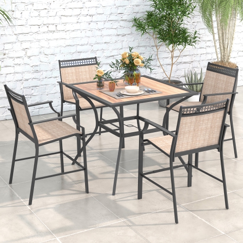 Gymax Patio Table for 4 People w/ Umbrella Hole Wood-Like Tabletop Metal Support Legs