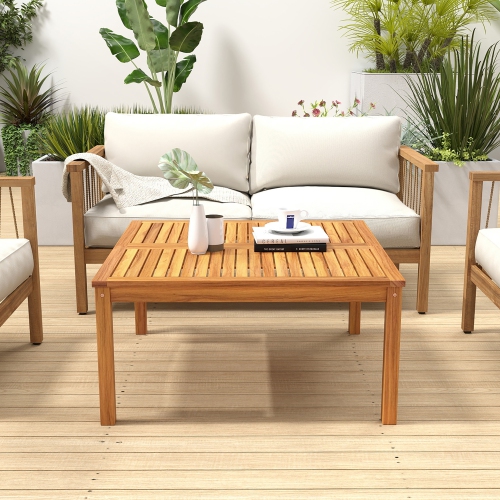 Gymax Outdoor Coffee Table w/ Slatted Tabletop Small Outside Table Square Patio Table
