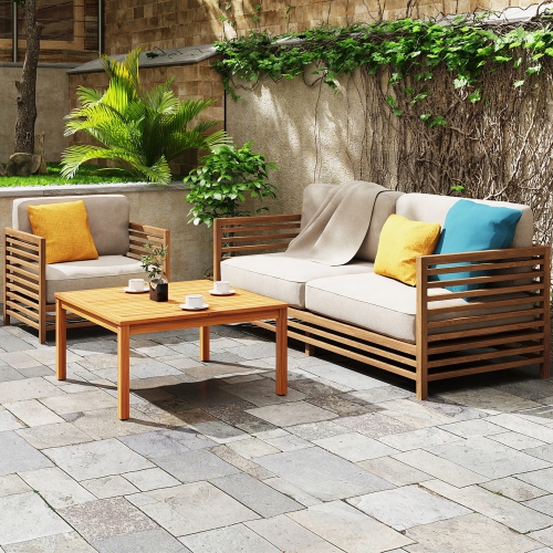 Gymax Outdoor Coffee Table w/ Slatted Tabletop Small Outside Table Square Patio Table