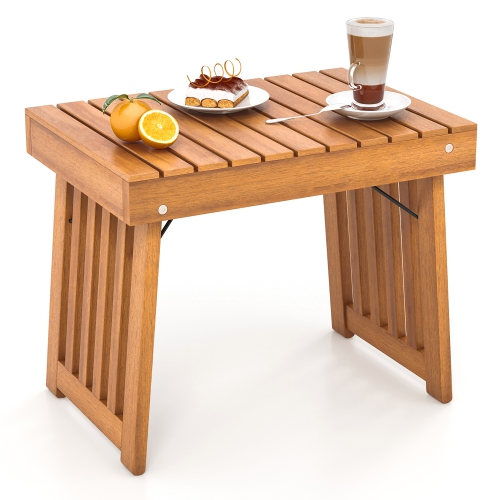 Gymax Outdoor Folding Side Table Patio Acacia Wood End Table w/ Slatted Tabletop