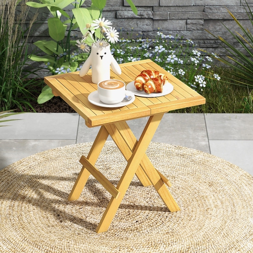 Gymax Patio Folding Side Table w/X-shaped Legs Slatted Tabletop for Backyard Outdoor