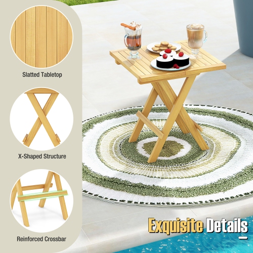 Gymax Patio Folding Side Table w/X-shaped Legs Slatted Tabletop for Backyard Outdoor