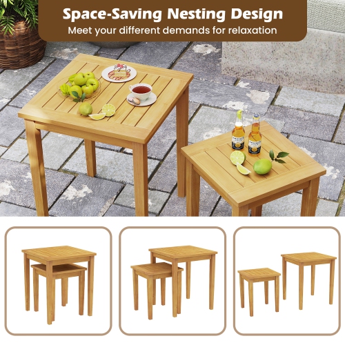 Gymax 2 PCS Patio Nesting Table Teak Wood Outdoor Space Saving Design Square End Table