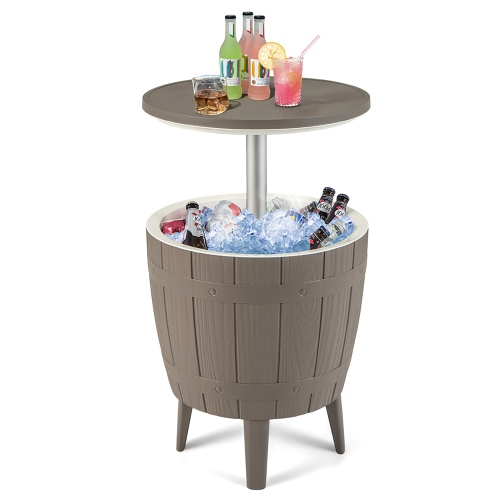 Gymax 10 Gallon Cooler Bar Table w/ Telescopic Tabletop 3-in-1 Coffee Table Ice Bucket