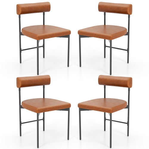 GYMAX  Dining Chair Set Of 4 Faux Leather Upholstered Kitchen Side Chair W/ Curved