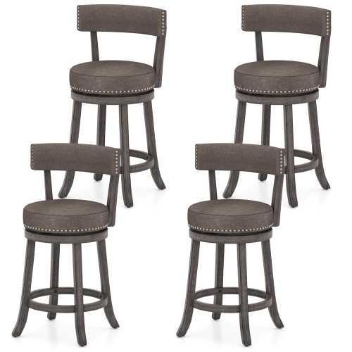 GYMAX  26" Counter Height Chairs Set Of 4 W/ 360° Swivel Seat Back & Cushioned Seat