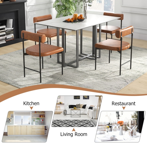 Gymax Dining Chair Set of 2 Faux Leather Upholstered Kitchen Side Chair w/ Curved