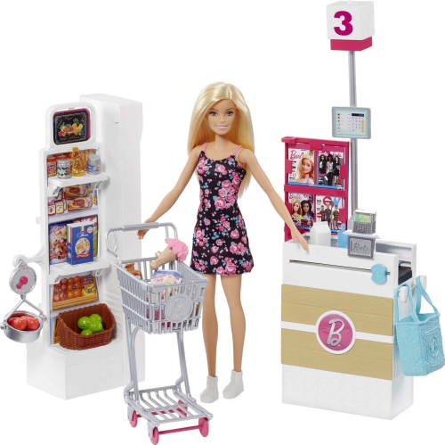 BARBIE  Doll & Playset, Supermarket With 25 Grocery Store-Themed Accessories Including Food, Check-Out Counter & Shelves Barbie