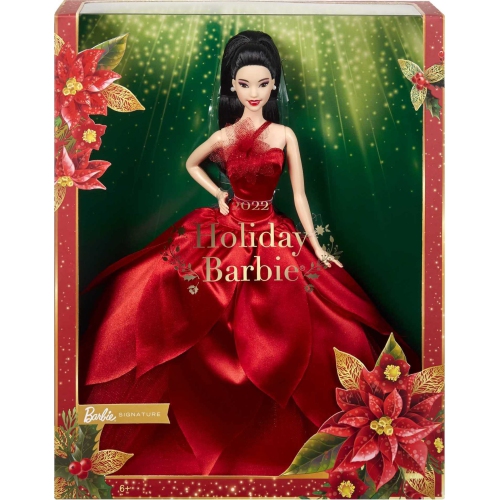 Barbie Doll, Barbie Signature 2022 Holiday Collectible, Straight Black Hair, Doll Stand, Displayable Packaging, Collec..