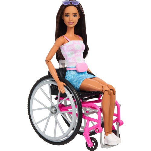 Barbie Doll & Playset with Service Dog, Pink Wheelchair, Ramp & Accessories, Brunette Fashion Doll in Removable Outfit