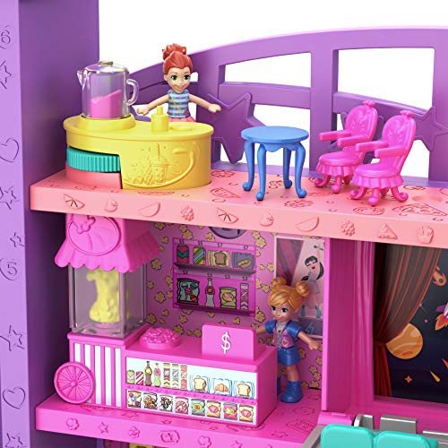 Ensemble de jeu Polly Pocket avec 3 micropoupées, 1 voiture jouet, nourriture et accessoires de magasinage, jouet du centre commercial Pollyville Mega