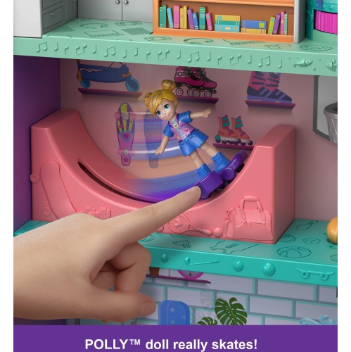 Ensemble de jeu Polly Pocket avec 3 micropoupées, 1 voiture jouet, nourriture et accessoires de magasinage, jouet du centre commercial Pollyville Mega