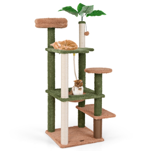 GYMAX  60" Cat Tree for Indoor Cats Cute Cat Tower W/ Sisal Scratching Posts & Rope