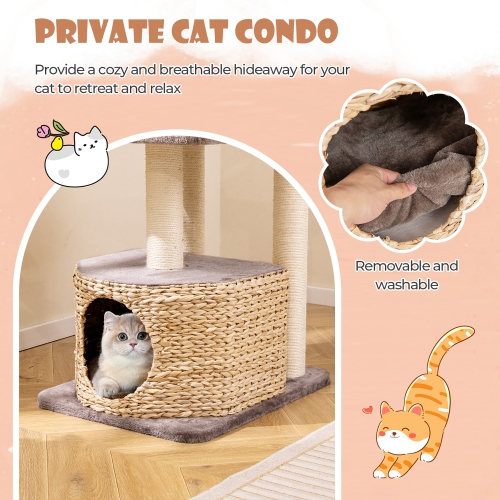 Gymax 52'' Cattail Cat Tower w/ Sisal Scratching Posts Perch Dangling Ball Cat Tree