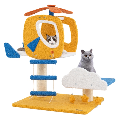GYMAX  Aviation-Themed Cat Tree for Indoor Cats W/ Helicopter Top Perch Scratching Post