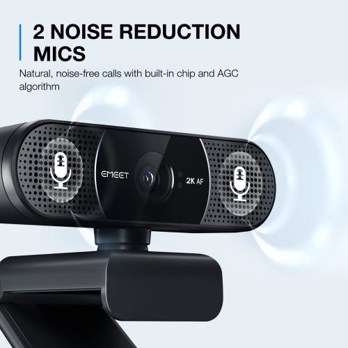 EMEET C960 2K Webcam with Microphone, 2K QHD, 2 Noise-Reduction Mics, TOF Autofocus Streaming Webcam with Privacy Cover, Plug&Play USB Webcam for