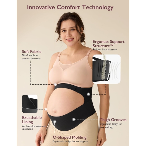 Momcozy Pregnancy Belly Band, CozySupport Ergonest Maternity Belly Band, Invisible Pregnancy Belt for Back, Abdomen, Waist,L Size