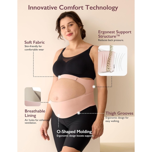 Momcozy Pregnancy Belly Band, CozySupport Ergonest Maternity Belly Band, Invisible Pregnancy Belt for Back, Abdomen, Waist,L Size