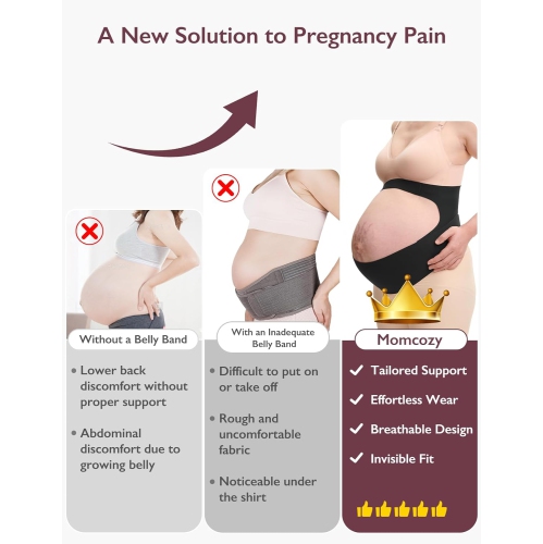 Momcozy Pregnancy Belly Band, CozySupport Ergonest Maternity Belly Band, Invisible Pregnancy Belt for Back, Abdomen, Waist,M Size
