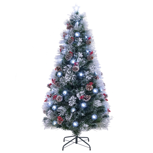 GYMAX  5/6/7 Ft Flocked Christmas Tree Artificial Xmas Tree W/170/220/270 Branch Tips &pine Needles