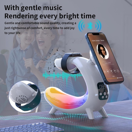 6 in 1 Wireless Charging Station, 15W Fast Magnetic Wireless Charger Stand, Night Light Clock Bluetooth Speaker Loud Bedroom Sleep Ambient Light