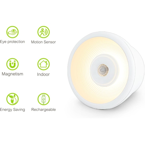 Rechargeable Night Light,Stick on Anywhere Motion Sensor Battery Nightlight Closet Light White 20LM Brightness for Bedroom, Kitchen, Washroom,