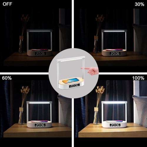 Bedside Lamp with Wireless Charger for All Qi Devices, 3 in 1 Touch Control Reading Light Rotatable 120°, Wake up Light Alarm Clock, 3 Brightness