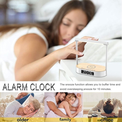 Bedside Lamp with Wireless Charger for All Qi Devices, 3 in 1 Touch Control Reading Light Rotatable 120°, Wake up Light Alarm Clock, 3 Brightness