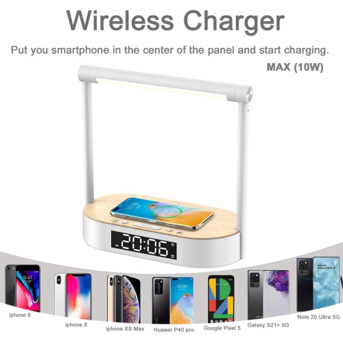 Bedside Lamp with Wireless Charger for All Qi Devices, 3 in 1 Touch Control Reading Light Rotatable 120°, Wake up Light Alarm Clock, 3 Brightness