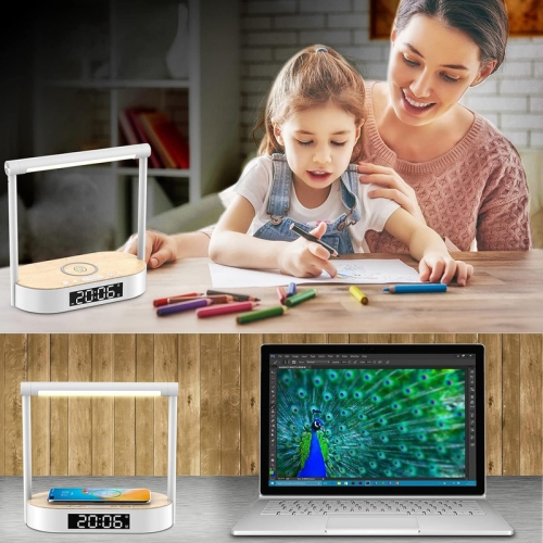 Bedside Lamp with Wireless Charger for All Qi Devices, 3 in 1 Touch Control Reading Light Rotatable 120°, Wake up Light Alarm Clock, 3 Brightness