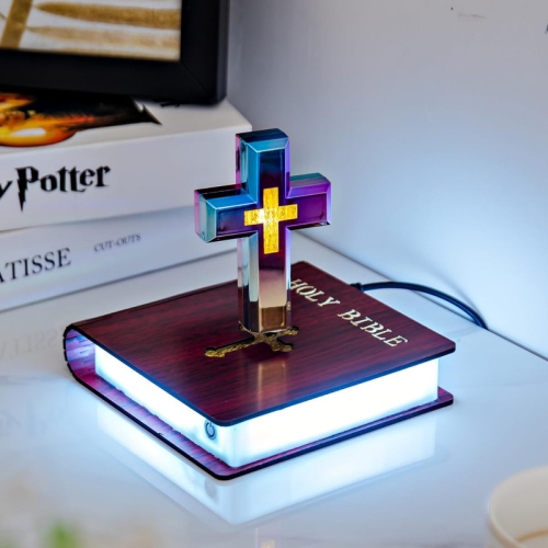YOULIGHTS  Levitating Cross Lamp Magnetic Floating Bible Night Light Colorful Levitation Cross Ornament Levitating Cross \w Glowing Base Home Desk