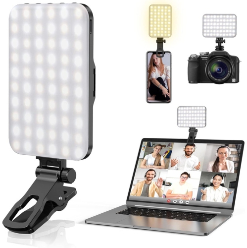Selfie Light, 60 LED 2200mAh Rechargeable Cell Phone Fill Light 7 Modes, 10-Level Brightness, Portable Clip on Light