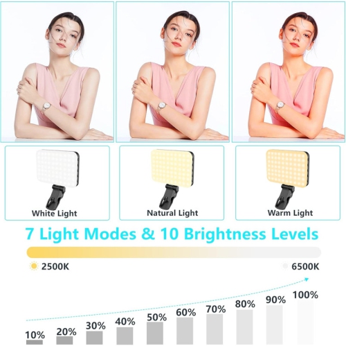 Selfie Light, 60 LED 2200mAh Rechargeable Cell Phone Fill Light 7 Modes, 10-Level Brightness, Portable Clip on Light