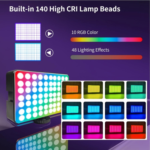 RGB Video Light Portable LED Camera Light for Photography with 3 Cold Shoe Mounts Studio Lights 2500K-7000K 1800mAh Rechargeable DSLR Lighting