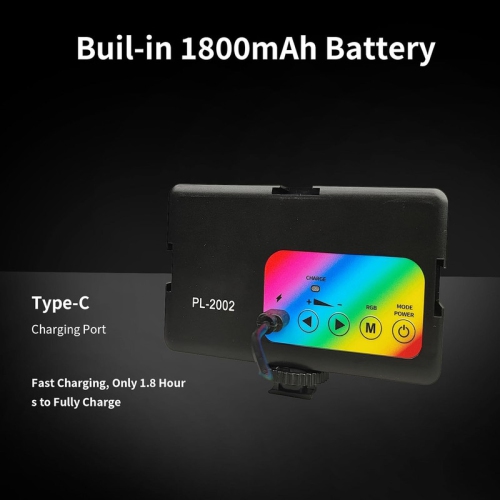 RGB Video Light Portable LED Camera Light for Photography with 3 Cold Shoe Mounts Studio Lights 2500K-7000K 1800mAh Rechargeable DSLR Lighting