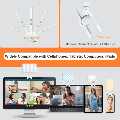 Phone Light with Cell Phone Clip, 80 LED Selfie Light for iPhone with 3 Lights and Infinite Adjustment Modes, 5000mAh Phone Light Clip